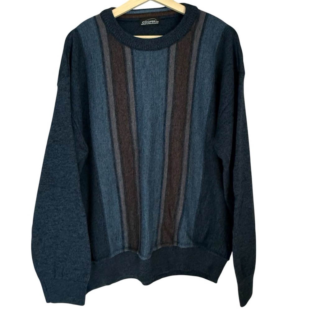 Cooper Sweater Crewneck Size XL Men's Retro Striped Blue and Brown Wool Blend